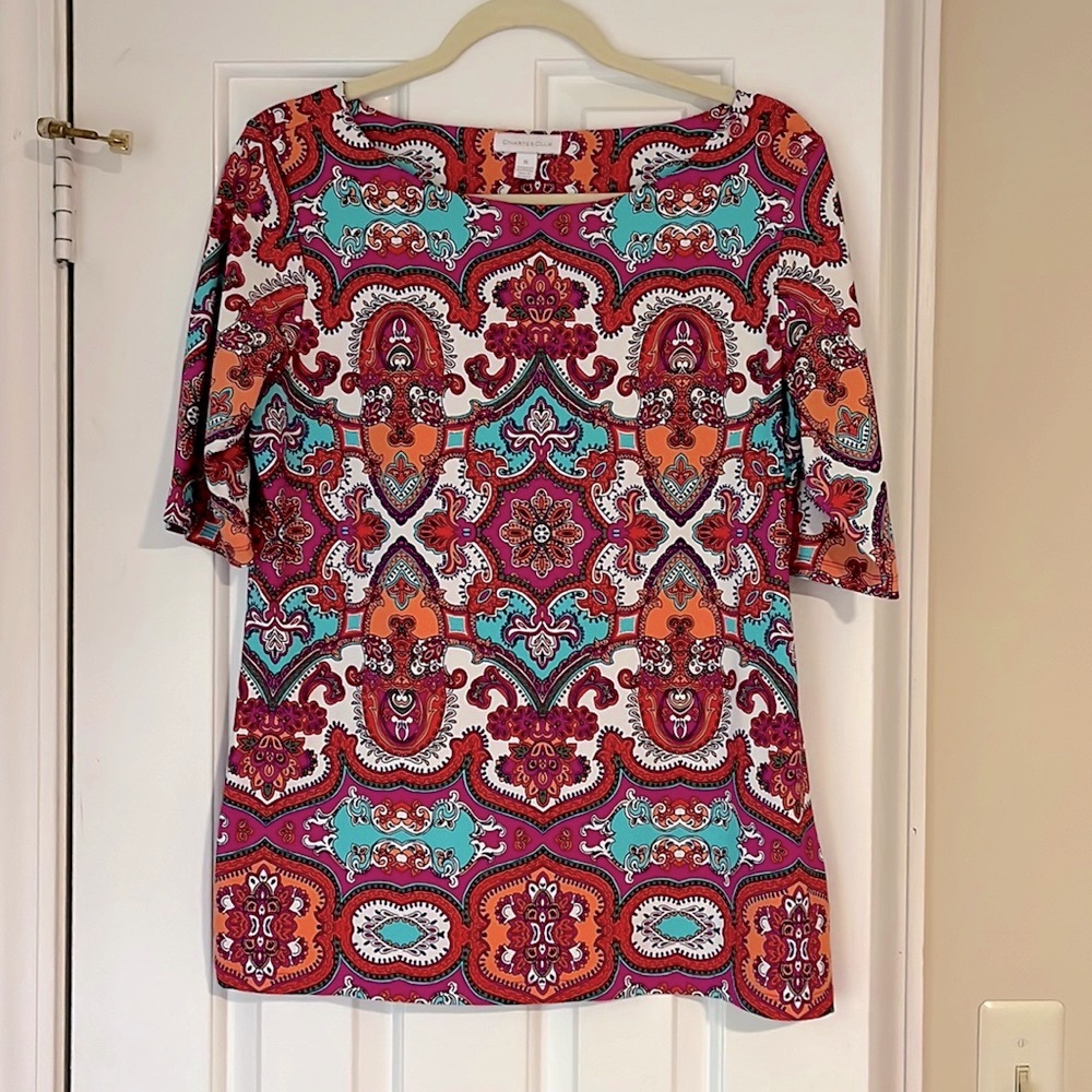 Charter Club Size M Paisley Short Sleeve Top